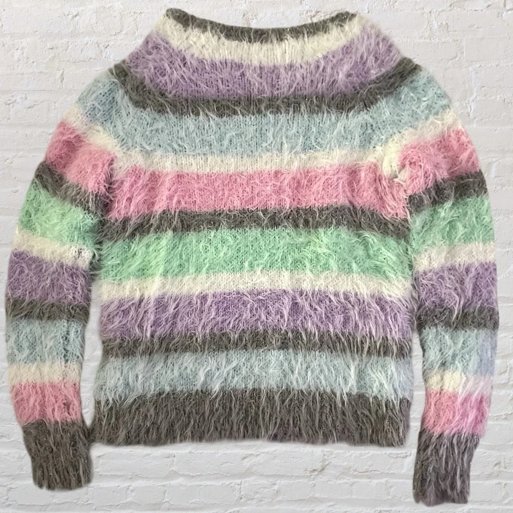 Justice Girls Fuzzy Pastel‎ Multicolor Striped Sweater Girls 5 Cozy Soft NWT